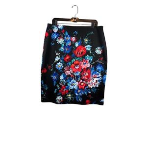 Betsey Johnson Midi Floral Skirt, Black, Size XL